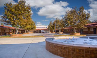 Image of fountain and walk entrance to San Joaquin Memorial High School